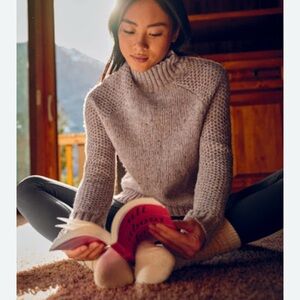 New Prana Honeycomb Knit Ibid Tunic Sweater beige silk wool blend Sz Medium